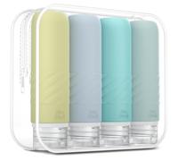 Gemice Flacons de Voyage en Silicone 90 ml, 4 Pack Flacons de Voyage à Remplir, Etanches, Flacons Cosmétiques à Remplir de Voyage, Récipient, Sans BPA, Approuvé par la FDA, Pour Remplir de Lotion