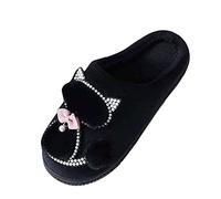 Gemini Chaussons d'hiver pour femme Pantoufles plates en laine de mouton Semelle antidérapante Comfy Crew Chaussons chauds Pantoufles de Noël fermées Kuailu Home, Noir , 38 EU