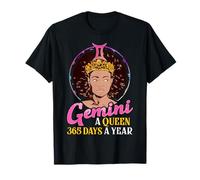 Gemini Couronne de Reine Noire pour Fille avec mélanine Zodiaque T-Shirt
