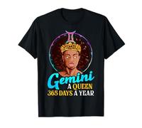 Gemini Couronne de Reine Noire pour Fille avec mélanine Zodiaque T-Shirt