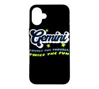 Gemini Double Trouble Twice The Fun Zodiac Typographie Coque pour iPhone 16 Plus