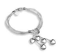 Gemini_mall Bracelet à breloques en argent avec 5 cœurs pour femme et fille