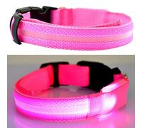 Gemini_mall® Collier de sécurité LED super lumineux pour chien - Haute visibilité et sécurité - Collier de sécurité clignotant réglable - 6 couleurs - 3 tailles (M (32cm - 50 cm) - Rose