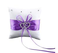 Gemini_mall® Coussin double cœur avec strass pour alliances Violet 10 x 10 cm
