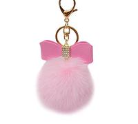 Gemini_mall® Porte-clés en fausse fourrure de lapin avec breloque en forme de nœud pour sac à main ou voiture, rose, Taille unique, Chaîne
