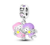 Gemini Pendentif ange phosphorescent pour anniversaire, date de naissance, signe astrologique, argent sterling 925, compatible avec bracelet à breloques Pandora