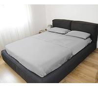 GEMITEX Parure de lit 2 Places - Couleur : Gris Moyen - Traitement No-Repassage - Effet Satin - 100% Microfibre de Polyester - Composée de 2 draps et 2 taies d'oreiller - Fabriquée en Italie