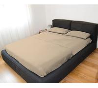 GEMITEX Parure de lit 2 Places Couleur Sable, avec Traitement No-Repassage, Effet Satin, 100% Microfibre de Polyester. Composée de 2 draps et 2 taies d'oreiller. Fabriquée en Italie.