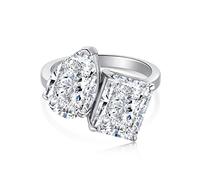 GemKing DY120569-S-W-WH-9 Rhodium Plated S925 Silver 2-Stone Engagement 3ct Tear Rectangle 8A Zirconia Open Adjustable Wedding Anniversary Ring