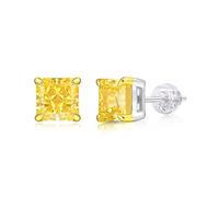 GemKing E11958 Yellow Zirconium Square 7 * 7 Moissanite Women's Earring S925 Sterling Silver Earring | Light meets the sun