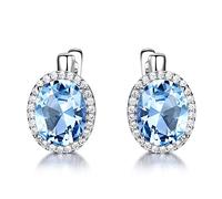 GemKing EUJ084B-1 S925 Sterling Silver Earring Nanosky blue OV8*10-2pcs Women's Earring Weight:4.84g