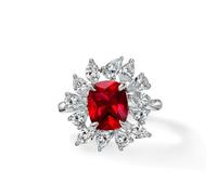 GemKing R1528 s925 silver 4ct ring 8 * 10 synthetic ruby flower retro style women's ring