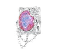 GemKing SCC2698 Oil Painting Fading Rose Charm Size：20 * 13mm；Aperture：4.5mm S925+Pavé Setting CZ+Transparent Glass+Plated platinum