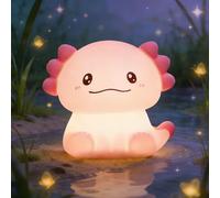 Gemmac Axolotl LED Veilleuse Enfant, Silicone Animaux Kawaii Lampe de Chevet 7 Couleurs 3 Niveaux de Luminosité Timer Veilleuse Rechargeable, Veilleuses Tactile Cadeau Anniversaire Femme Décoration