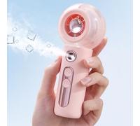 Gemmac Mini Ventilateur Portable avec Pulvérisateur, USB Ventilateur de Poche Portatif Portable à Piles avec Rechargeable 2000mAh, 4 Vitesses, Machine à Brouillard pour Voyage/Bureau/Maison - Rose