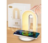 Gemmac Veilleuse 3 en 1 Avec Haut-parleur Bluetooth, Chargeur Sans Fil pour Téléphone Portable, Dimmable Lampe Tactiles, Veilleuse Lampes de Table Night Light Wireless Charger pour Cadeaux, Décoration