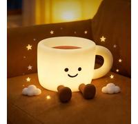 Gemmac Veilleuse Café-Tasse en Silicone 7 Changements de Lumière Contrôle de Tap 3 Luminosité USB Rechargeable Fonction Minuterie Lampe de Chevet Chambre Décorations Cadeaux d'Anniversaire et de Noël