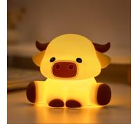 Gemmac Veilleuse Enfant Vache des Highlands, LED Tactile Silicone Veilleuses avec Timer 7 Couleurs 3 Niveaux de Luminosité Animaux Lampe de Chevet, Veilleuse Rechargeable Cadeau Décoration Chambre