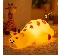 Gemmac Veilleuse Girafe en Silicone Variable 3 Niveaux de Luminosité Contrôle Tactile 7 Couleurs Minuterie Enfant Bébé Veilleuse Rechargeable Lampe Mignonne et Moelleuse pour Déco Chambre Cadeau