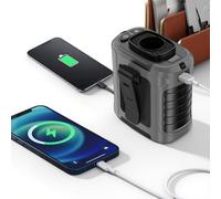 Gemmac Ventilateur Portable Rechargeable 10000mAh Power Bank - 5 Vitesses + Lampe 2 Modes (Blanche/Rouge-Bleue), Clip/Collier/Pied, Power Bank USB Fan - pour Camping/Vélo/Randonnée/Travail