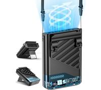 Gemmac Ventilateur Portable Rechargeable, LED Display Ventilateur Cou/Main/Bureau/Ceinture 5 Vitesses Mini Powerbank Fan Pince Silencieux Clip Hand Fan USB Chantier, Camping, Extérieur