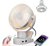 Gemmac Ventilateur Silencieux, 8000mAh Ventilateur Portable Rechargeable, 360° Pince Ventilateurs de Bureau avec Télécommande/Veilleuse, 4 Vitesses pour Chambre à Coucher, Camping, Poussette Bebe