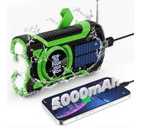 Gemmac Vert Radio Portable avec Enceinte Bluetooth, AM/FM/SW Radio Dynamo Rechargeable avec 5000mAh Power Bank/SOS Alarme/Lampe Poche Radios Solaire avec Manivelle d'urgence pour Camping Outdoor