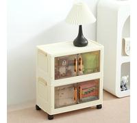 GEMMAHW Boîte Rangement Plastique avec Couvercle, Caisses Pliables avec Roulette, Armoire Empilable Transparente, Bac Tour de Rangement Mobile pour Chambre, Salon, Cuisine, Bureau - 20L, 2 Bac