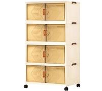 GEMMAHW Boîte Rangement Plastique avec Couvercle, Caisses Pliables avec Roulette, Armoire Empilable Transparente, Bac Tour de Rangement Mobile pour Chambre, Salon, Cuisine, Bureau - 56L, 4 Bac