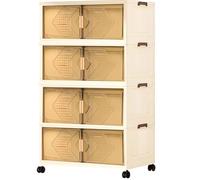 GEMMAHW Boîte Rangement Plastique avec Couvercle, Caisses Pliables avec Roulette, Armoire Empilable Transparente, Bac Tour de Rangement Mobile pour Chambre, Salon, Cuisine, Bureau - 125L, 4 Bac