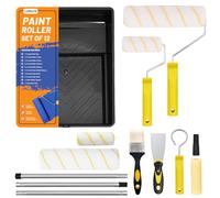 GEMMAHW Kit de 12 rouleaux de peinture, comprenant rouleaux et plateaux, rouleau de 9 pouces avec rallonge, pinceau et rouleaux pour peindre les murs, les bordures et les