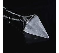 Gemme naturelle Pierre Pyramide Pendule Pendentif Cristal Quartz Onyx Colliers Suspension pour Femmes Hommes-Cristal Clair ARGENT
