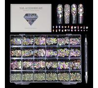 Gemmes et strass de ongles - pierres précieuses en verre multiples pour les ongles | Kit de strass Crystal Round Crystal, Iridescent AB Charm Perge de manucure Décoration avec crayon à ramass