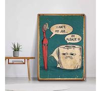 GEMMII Affiche drôle «Je déteste mes travaux» sur toile, peinture murale avec brosse à dents et papier toilette, image imprimée pour salle de bain, décoration d'intérieur, 50 x 75 cm, sans cadre