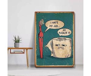 GEMMII Affiche drôle «Je déteste mes travaux» sur toile, peinture murale avec brosse à dents et papier toilette, image imprimée pour salle de bain, décoration d'intérieur, 29,7x42 cm, sans cadre