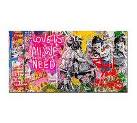 GEMMII Banksy Art Love Is All We Need Impressions sur Toile XXL, Peintures Graffiti Street Art Posters Print Wall Art for Kids Room Home Decor 80x160cm Sans Cadre