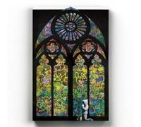 GEMMII Banksy Forgive Us Trespasses - Impression sur toile sur toile - Décoration murale - Noir 80 x 120 cm sans cadre