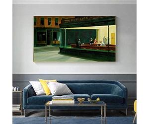 GEMMII Célèbre Peinture Edward Hopper Nighthawks Impression sur Toile - Peinture Affiches et Gravures Mur Art Photo pour La Décoration Intérieure 60x120cm Sans Cadre