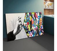 GEMMII Derrière le rideau Main par Banksy Toile Graffiti Art Impressions Sur Toile Encadrées Peinture Street Art Mur Encadré Image Moderne Décor 50x100cm Cadre