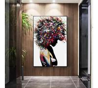 GEMMII Graffiti Art de femme noire Impression Sur Toile XXL peintures affiches d'art mural et impressions femme africaine moderne photo décoration murale 50x75 cm sans cadre
