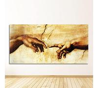 GEMMII Impression sur toile Célèbre Peinture Création d'Adam Main de Dieu Michel-Ange Religion Classique Mur Art Photos Affiches 50x100cm Sans Cadre