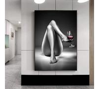 GEMMII Impression Sur Toile XXL Femme Nue Jambes Moderne Impressions Sur Toile Verre À Vin Rouge Décor À La Maison Mur Art Sexy Fille Affiche Peinture Murale 80x120cm Sans Cadre