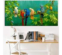 GEMMII Impression sur toile XXL, Perroquet Oiseau sur Branches Bois Paysage Peinture Affiche Imprimer Mur Animaux Photo Pour Salon Décor 50x100 cm Sans Cadre