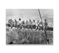 GEMMII Impressions Sur Toile XXL Encadrées- Vintage Toile Peinture New York City View Lunch On a Skyscraper Wall Art Image Noir et Blanc Affiche 80x120cm Encadrée