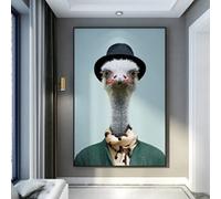 GEMMII Moderne Drôle Animal Autruche Toile Mur Art Peinture Gentleman Habillé Animal Affiches et Impressions pour Kidsroom Decor 70x100cm Sans Cadre