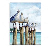 GEMMII Mouette Mur Art Blanc Bleu Peinture Impressions Sur Toile Oiseaux Plage Thème Calmant Animal Côtier Image Enfants Chambre Bureau Décor 50x75cm Sans Cadre