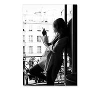 GEMMII Noir Blanc Fumer Femme Par La Fenêtre Affiche Léopard Couleur FashionWall Art Beauté Citations Photos 50x75cm Sans Cadre