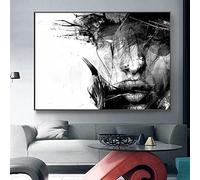 GEMMII Noir et Blanc Abstrait Femme Toile Decoration Murale XXL Moderne Affiche et Impression Art Mode Peinture Murale Salon Décor 70x100cm Sans Cadre