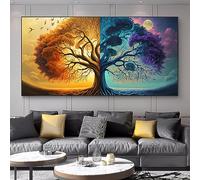 GEMMII Peinture abstraite d'arbre de vie fantastique Avec Cadre Image Sur Toile, paysage d'arbre coloré moderne, Art mural pour décoration de salon, cadre 55x110cm