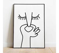 GEMMII Peintures DéCoratives Sur Toile Toilette Salle De Bains Affiche Murale Invités WC Drôle Minimaliste Noir Blanc Ligne Impression Sur Toile Humour Enfants Chambre Décor 42x60cm Sans Cadre